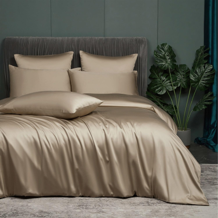 Lenjerie de pat din bambus, poliester, simplă, netedă, mătăsoasă, kaki, pilota 260x240 cm cu 2 fete perini 65x65 cm [1]