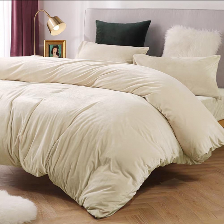 lenjerie pat - Lenjerie de pat cu fermoar 155x200 plush, bej- set 2 piese :1 x husa de plapumă 155 x 220 cm + 1 x pernă de pernă 80 x 80 cm