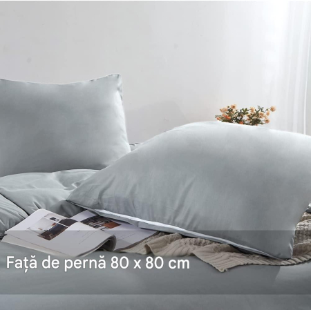 Lenjerie gri de pat , husa pilota 135x200 cm, 1 fata perina 80x80 cm [5]