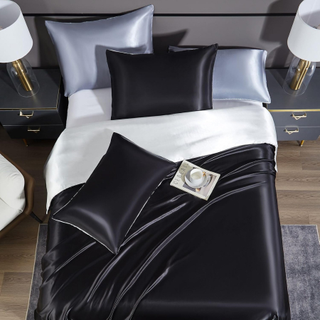 Lenjerie de pat din satin negru, husa pilota 220x240 cm, 2 fete perini 65x65 cm [2]