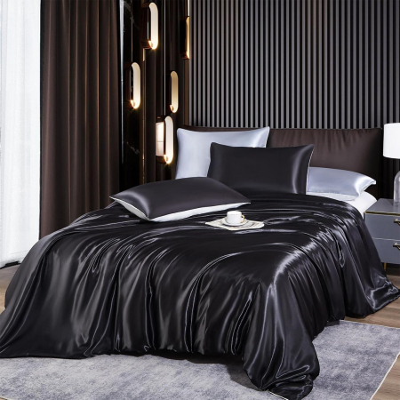Lenjerie de pat din satin negru, husa pilota 220x240 cm, 2 fete perini 65x65 cm [1]