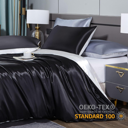 Lenjerie de pat din satin negru, husa pilota 220x240 cm, 2 fete perini 65x65 cm [3]