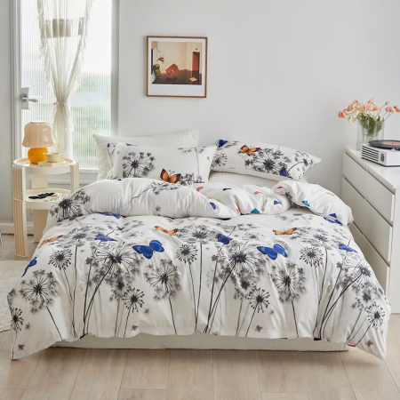 ACCESORII PAT - Lenjerie de pat cu model cu fluturi, husa pilota 220x240 cm, 2 fete perini 65x65 cm