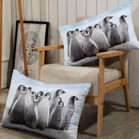 Lenjerie de pat cu model Pinguini, cearsaf saltea 160x200 cm si 2 fete perini 80x80 cm [4]