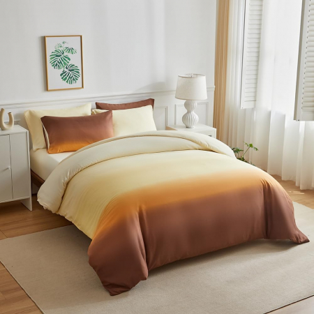 Lenjerie de pat cu uscare rapida 200x220  Maro cu galben 3 piese-1 husa pilota+ 2 huse perini 80x80 cm [4]
