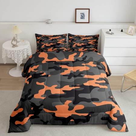 lenjerie pat - Lenjerie de pat camuflaj din 3 piese, husa pilota 230x220 cm si 2 fete perini