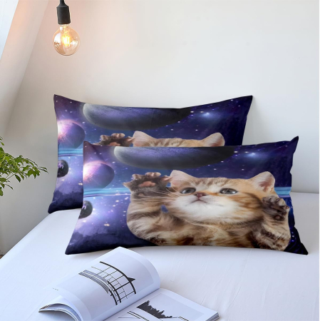 Lenjerie de pat din microfibra netedă, mătăsoasă, model pisici 140x200 cm+2 fete perini 65x65 [4]