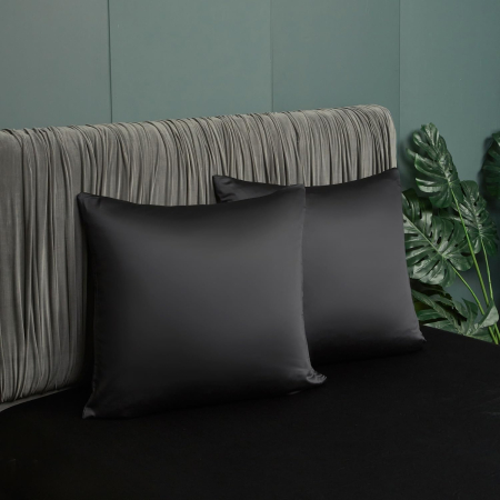 Lenjerie de pat din bambus, poliester, simplă, netedă, mătăsoasă, negru, pilota 260x240 cm cu 2 fete perini 65x65 cm [6]