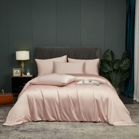 Lenjerie de pat din bambus, poliester, simplă, netedă, mătăsoasă, roz, pilota 220x240 cm cu 2 fete perini 65x65 cm [2]