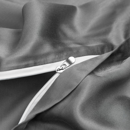 Lenjerie de pat din bambus, poliester, simplă, netedă, mătăsoasă, gri, pilota 220x240 cm cu 2 fete perini 65x65 cm [3]