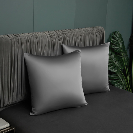 Lenjerie de pat din bambus, poliester, simplă, netedă, mătăsoasă, gri, pilota 260x240 cm cu 2 fete perini 65x65 cm [6]