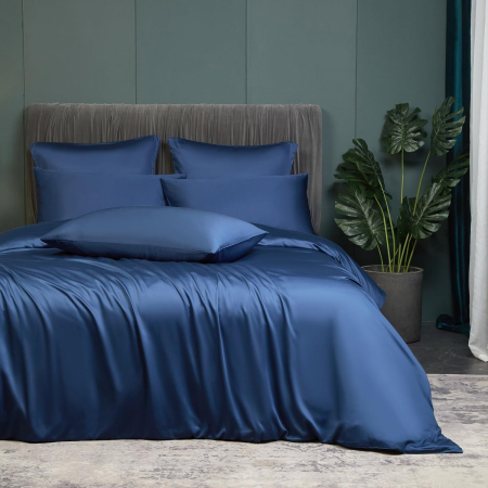 Lenjerie de pat din bambus, poliester, simplă, netedă, mătăsoasă, albastru, pilota 260x240 cm cu 2 fete perini 65x65 cm [1]