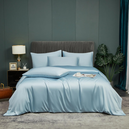 Lenjerie de pat din bambus, poliester, simplă, netedă, mătăsoasă, bleu, pilota 260x240 cm cu 2 fete perini 65x65 cm [2]
