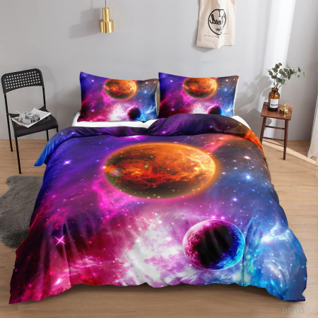 Lenjerie de pat model 3D planete, husa pilota 200x200 cm, 2 fete perini 50x75 cm [1]