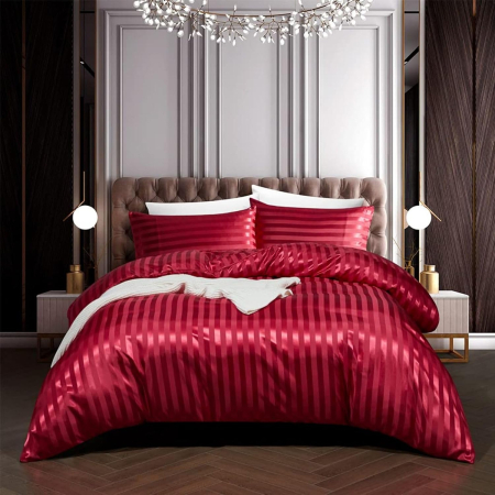 lenjerie pat - Lenjerie de pat din satin rosu, husa pilota 140x200 cm, 1 fata perina 65x65 cm
