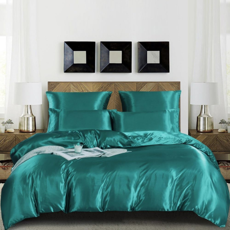 Lenjerie de pat din satin turcoaz, husa pilota 240x220 cm, 2 fete perini 65x65 cm [1]