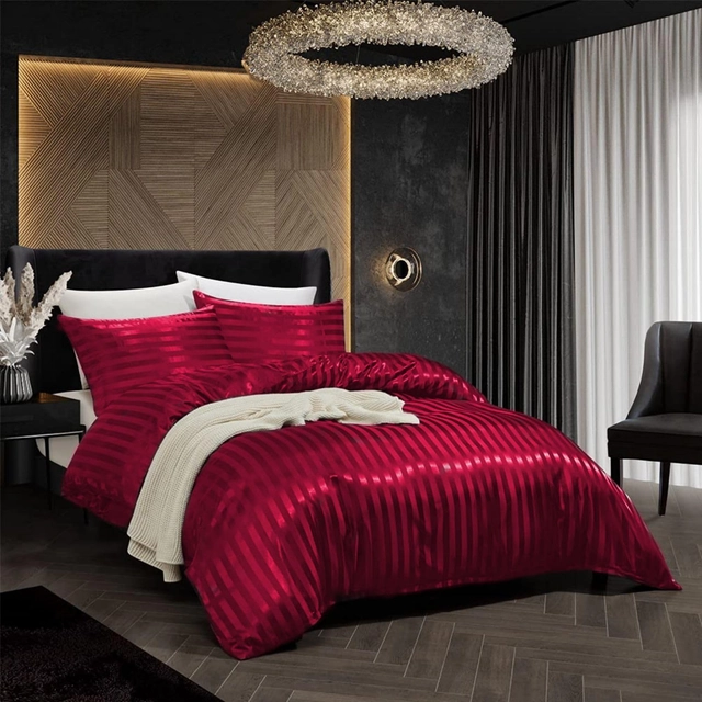 Lenjerie de pat din satin rosu vin, husa pilota 240x220 cm, 2 fete perini 65x65 cm [1]