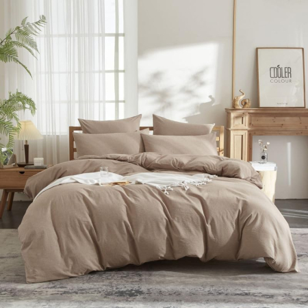 lenjerie pat - Lenjerie de pat 3 piese, husa pilota 240x220 cm, 2 fete perini 65x65 cm , kaki