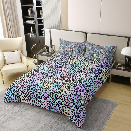 Lenjerie Pat Homewish, 3 Piese, Bumbac 100%, Leopard Mov, husa pilota 220x240 cm, 2 huse perini 80x80 cm [1]