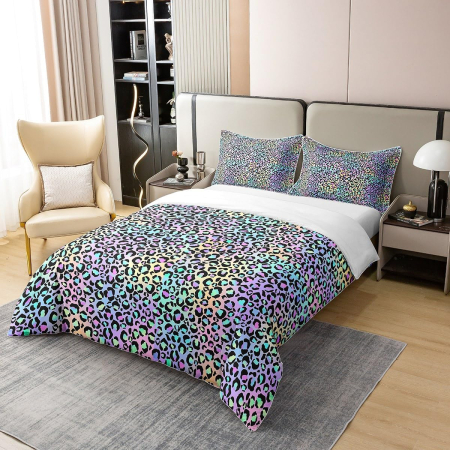 Lenjerie Pat Homewish, 3 Piese, Bumbac 100%, Leopard Mov, husa pilota 220x240 cm, 2 huse perini 80x80 cm [2]