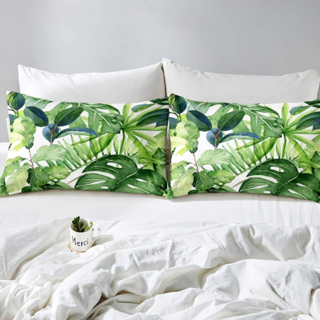 Lenjerie de pat cu model Frunze botanice, husa pilota 220x230 cm, 2 fete perini 50x75 cm [1]