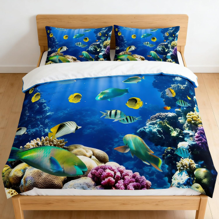 Lenjerie de pat model 3D ocean, pilota 220x240 cm cu 2 fete perini 50x70 cm [2]