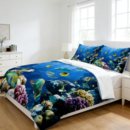Lenjerie de pat model 3D ocean, pilota 220x240 cm cu 2 fete perini 50x70 cm [1]