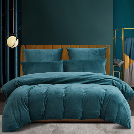 lenjerie pat - Lenjerie de pat albastra, husa pilota 260x240 cm cu 2 fete perini 65x65 cm