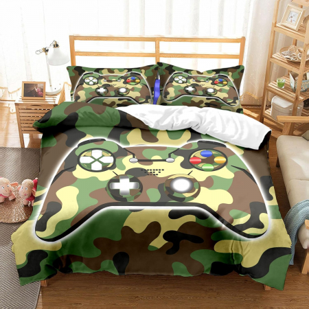 ACCESORII PAT - Lenjerie de pat pilota 155x220 cm, 1 fata perina 80x80 cm imprimeu controler gammer