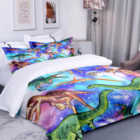 Lenjerie de pat pilota 155x220 cm, 1 fata perina 80x80 cm imprimeu dinozauri [1]