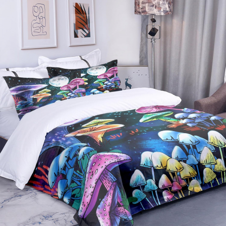 Lenjerie de pat pilota 200x200 cm, 2 fete perini 80x80 cm imprimeu ciuperci Moonlight [1]