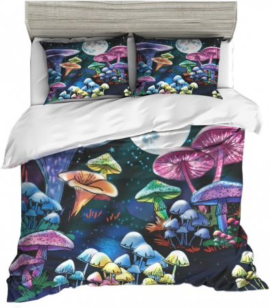 Lenjerie de pat pilota 200x200 cm, 2 fete perini 80x80 cm imprimeu ciuperci Moonlight [5]