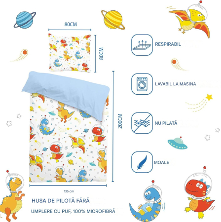 Lenjerie de pat pentru copii 2 piese-1 husa pilota 135x200 cm+ 1 husa perina 80x80 cm [4]