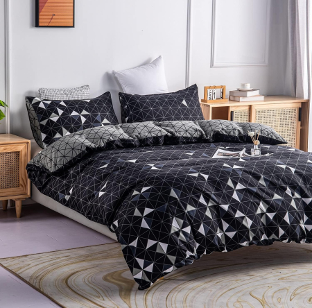 Lenjerie de pat neagra cu model, husa pilota 220x240 cm cu 2 fete perini 80x80 cm [7]