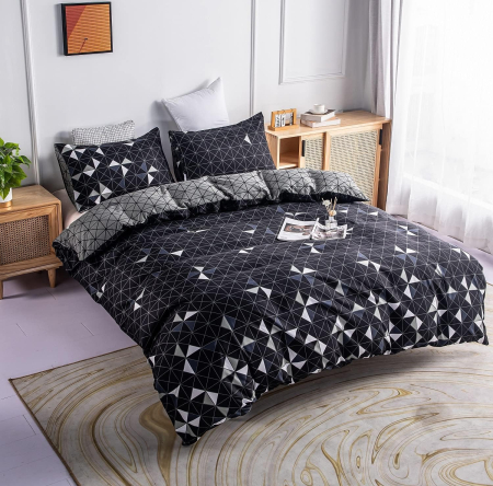 Lenjerie de pat neagra cu model, husa pilota 220x240 cm cu 2 fete perini 80x80 cm [4]