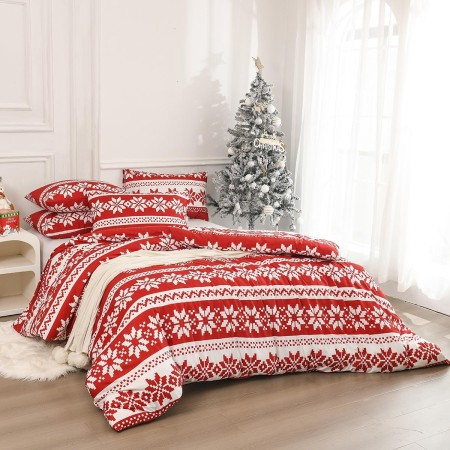 Lenjerie de pat rosie cu model 135x200  2 piese-1 husa pilota+ 1 husa perina 80x80 cm [4]