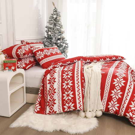 Lenjerie de pat rosie cu model 135x200  2 piese-1 husa pilota+ 1 husa perina 80x80 cm [2]