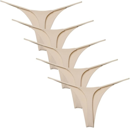 Lenjerie intima dama - Tanga din bumbac pentru femei 5-pack moi respirabile – Nude L