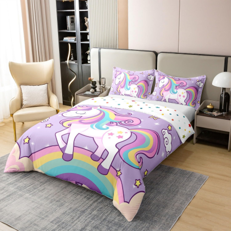 Lenjerie Pat Homewish, 2 Piese, Bumbac 100%, model unicorn, husa pilota 135x200 cm, 1 husa perina 80x80 cm [2]