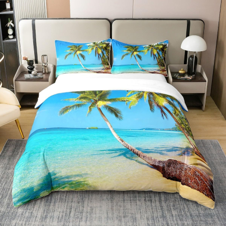 lenjerie pat - Lenjerie Pat Homewish, 2 Piese, Bumbac 100%, model plaja, husa pilota 155x220 cm, 1 husa perina 80x80 cm