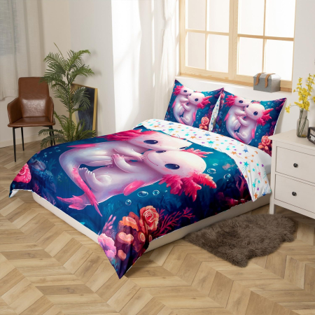 Lenjerie Pat Homewish, 2 Piese, Bumbac 100%, model recif oceanic, husa pilota 155x220 cm, 1 husa perina 80x80 cm [1]