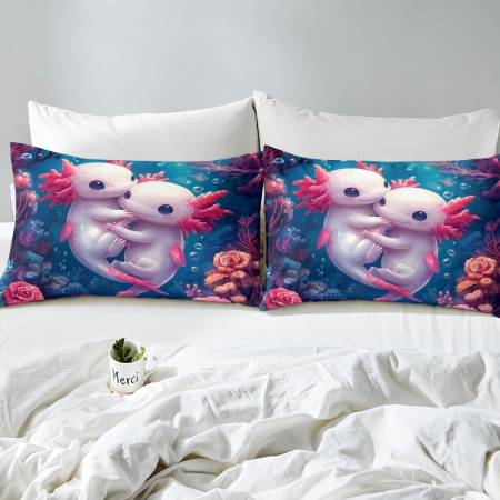 Lenjerie Pat Homewish, 2 Piese, Bumbac 100%, model recif oceanic, husa pilota 155x220 cm, 1 husa perina 80x80 cm [3]