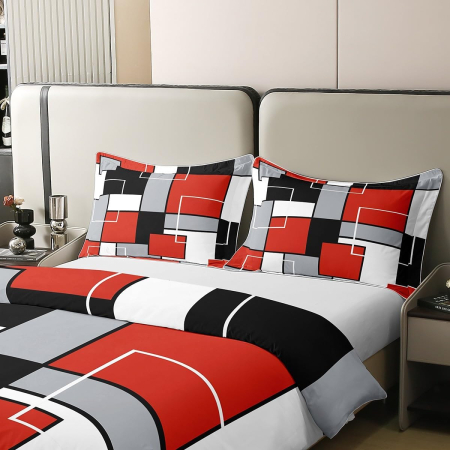 Lenjerie Pat Homewish, 2 Piese, Bumbac 100%, model geometric, husa pilota 135x200 cm, 1 husa perina 80x80 cm [3]