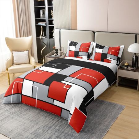 Lenjerie Pat Homewish, 2 Piese, Bumbac 100%, model geometric, husa pilota 135x200 cm, 1 husa perina 80x80 cm [2]