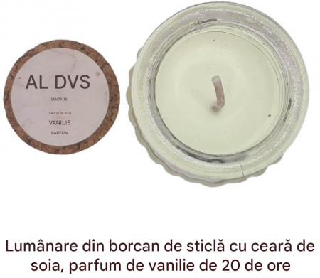 Lumanare parfumata vanilie din ceara de soia 60 gr in borcan de sticla cu capac [1]