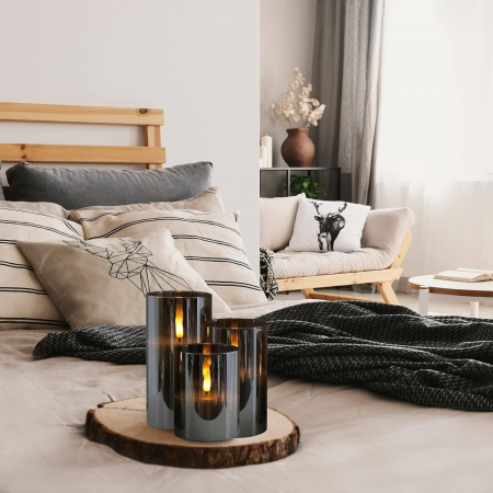 Lumanari decorative fumurii cu LED-uri si telecomanda, pe baterii set 3 bucati [4]