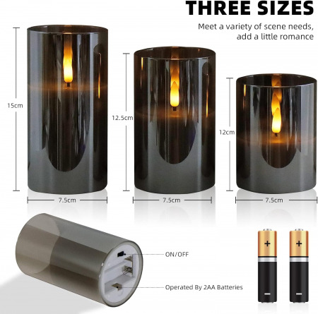 Lumanari decorative fumurii cu LED-uri si telecomanda, pe baterii set 3 bucati [2]