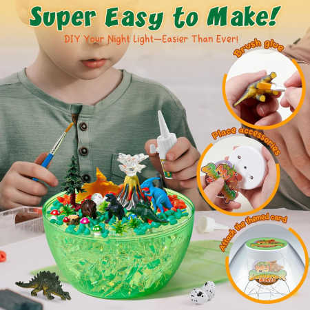 Lumină de noapte în formă de terariu cu dinozauri si accesorii pentru o lume magica [3]