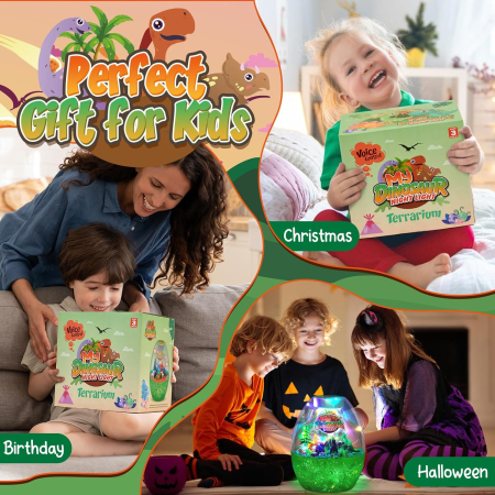 Lumină de noapte în formă de terariu cu dinozauri si accesorii pentru o lume magica [7]