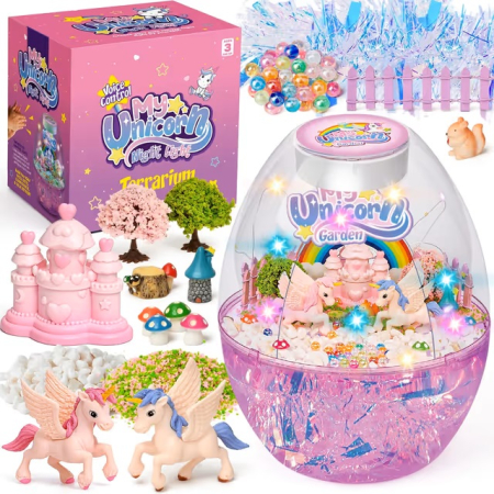 ILUMINAT - Lumină de noapte în formă de terariu cu Unicorni si accesorii pentru o lume magica